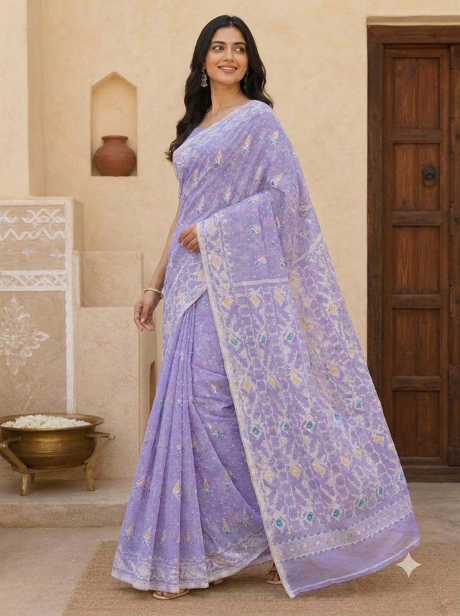 Dhakai Jamdani Saree – Lavender - UBS1001