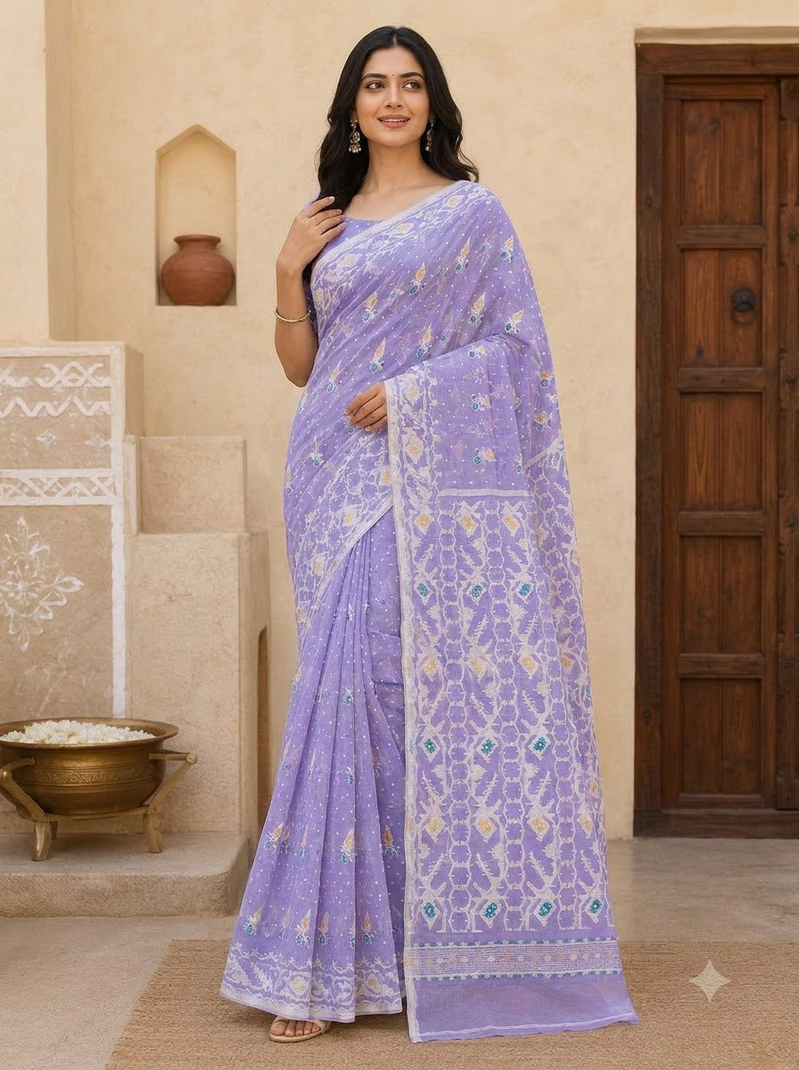 Dhakai Jamdani Saree – Lavender - UBS1001