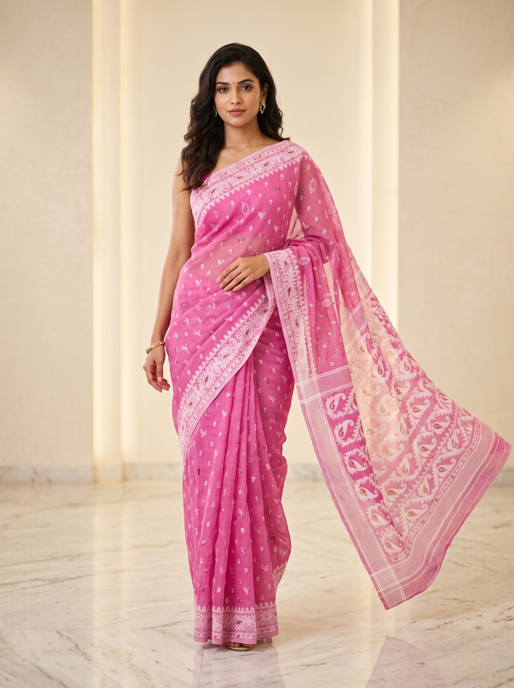 Premium Dhakai Jamdani Saree – Handwoven Cotton Elegance