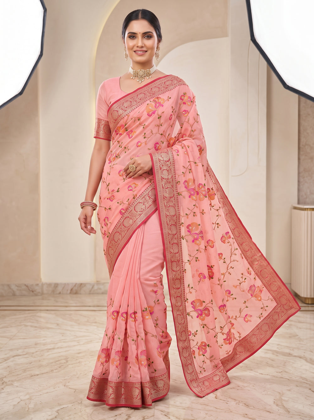 Pink Kota Doria Saree – Lightweight Handwoven Elegance