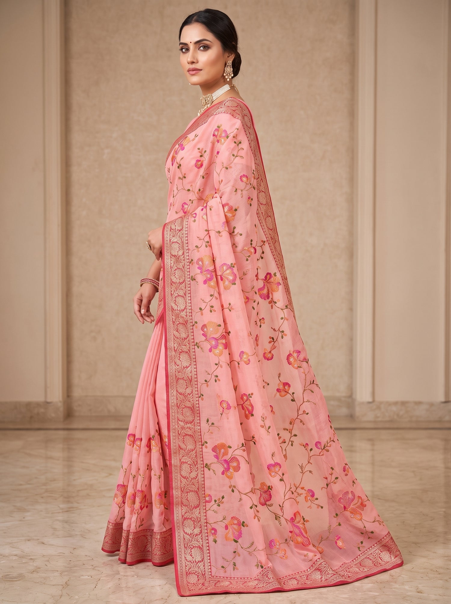 Pink Kota Doria Saree – Lightweight Handwoven Elegance