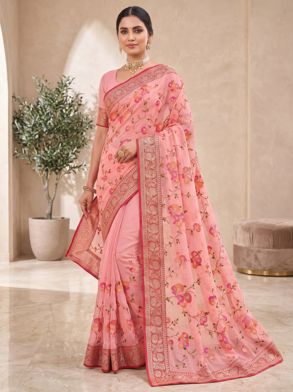 Pink Kota Doria Saree – Lightweight Handwoven Elegance