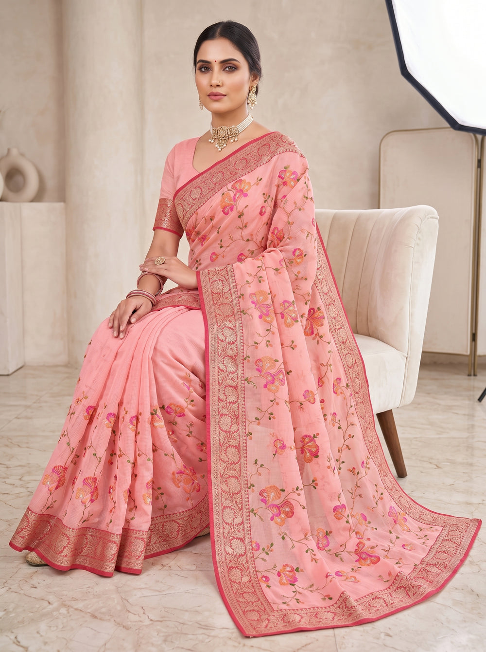 Pink Kota Doria Saree – Lightweight Handwoven Elegance