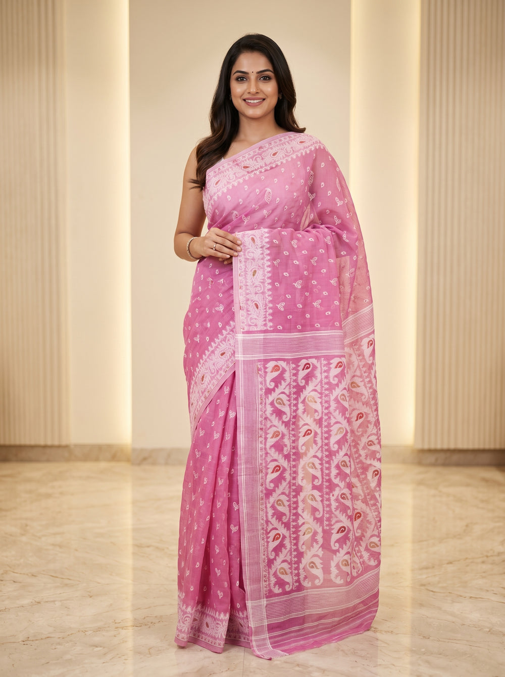 Premium Dhakai Jamdani Saree – Handwoven Cotton Elegance