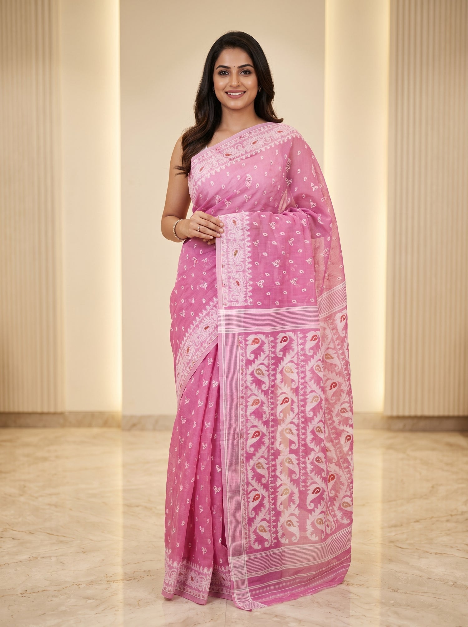 Premium Dhakai Jamdani Saree – Handwoven Cotton Elegance