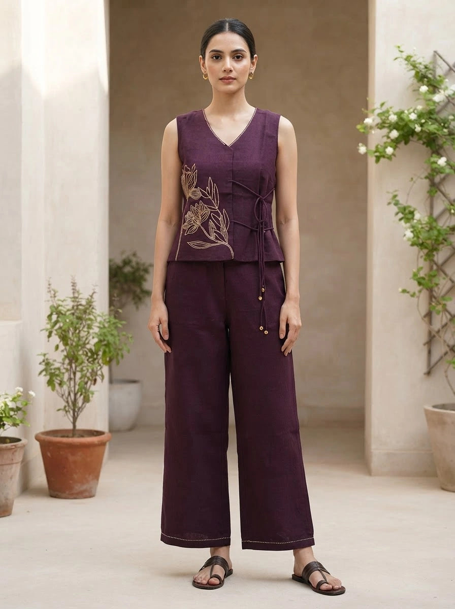 Plum Embroidered Co-Ord Set - UB1006