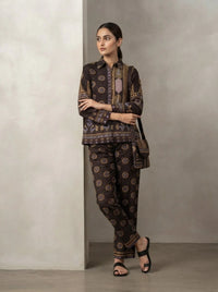 Brown Elegant Printed Co-Ord Set with Bag -UB1008