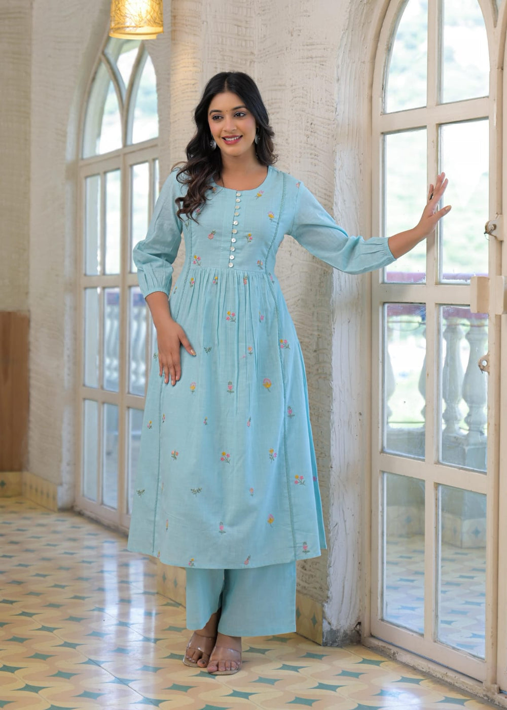 Light Blue Embroidered Kurti – Elegant Everyday Wear